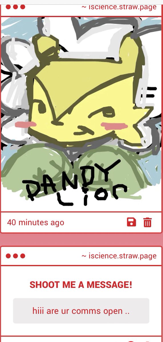 TEXTLOGS's tweet image. 1. OUGHHHHH SO ADORABLEEE LITTLE DANDY LION THAT IS SO CUTE
2. NOT ATM… ill make a tweet when dey reopen
3. THANK YOU MY GOAT BART SIMPSON
4. Heh. All dont starve fans interact heh. I love dst. heh. i love Wilson.

(btw may start formatting strawpage replies like dis more..)
