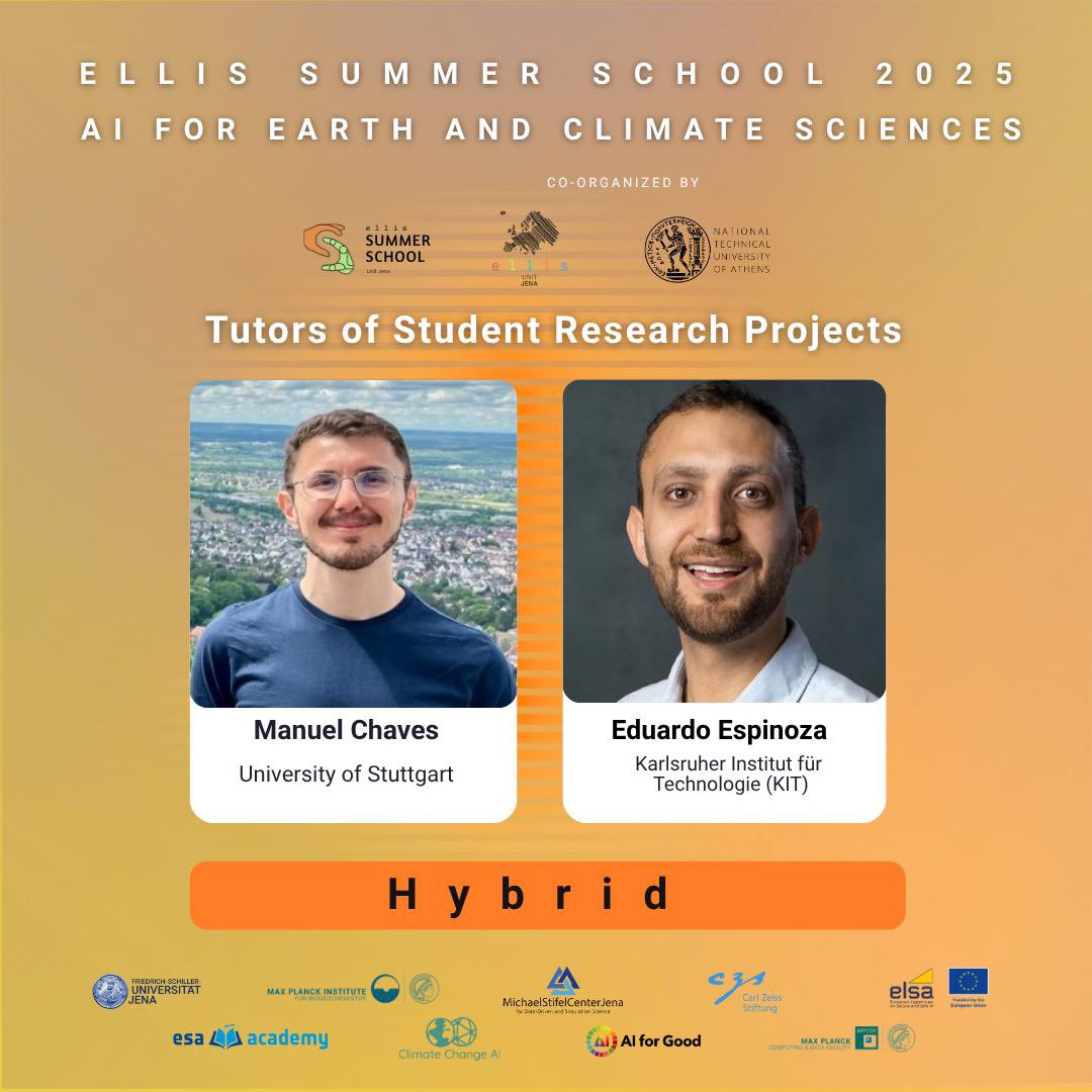 Ellis_Unit_Jena's tweet image. 🌍@ELLISforEurope Summer School Jena 2025 AI for Earth & Climate Sciences
🧑🎓Tutors: 14 of 20
📚Topic: Hybrid
🎓Eduardo Espinoza
🎓Manuel Chaves
@UniJena @MPI_BGC @StifelCenter @CZ_Stiftung @ClimateChangeAI @AIforGood @elsa_lighthouse @esa @maxplanckpress
🔗tinyurl.com/63b4p62b