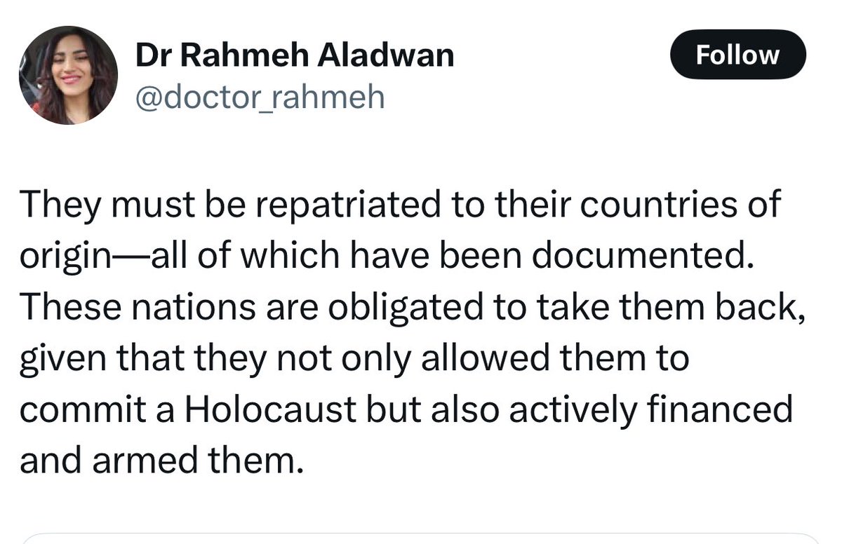 She’s talking about Israelis. Actually she’s talking about Jews. 

A British doctor in 2025. Terrifying. 
<a href="/gmcuk/">GMC</a>