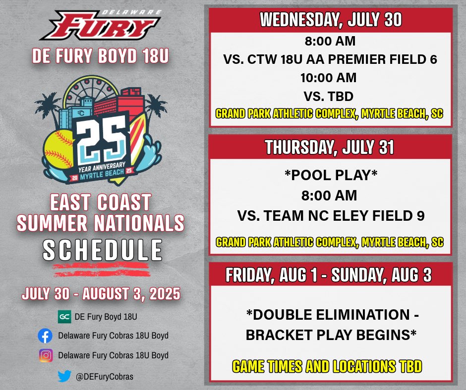 The farewell tour comes to an end this week as our girls will compete in their last tournament together, the Triple Crown Summer Nationals in Myrtle Beach, SC. Here’s to a successful and fun-filled week both on and off the field. 
#lastonebestone