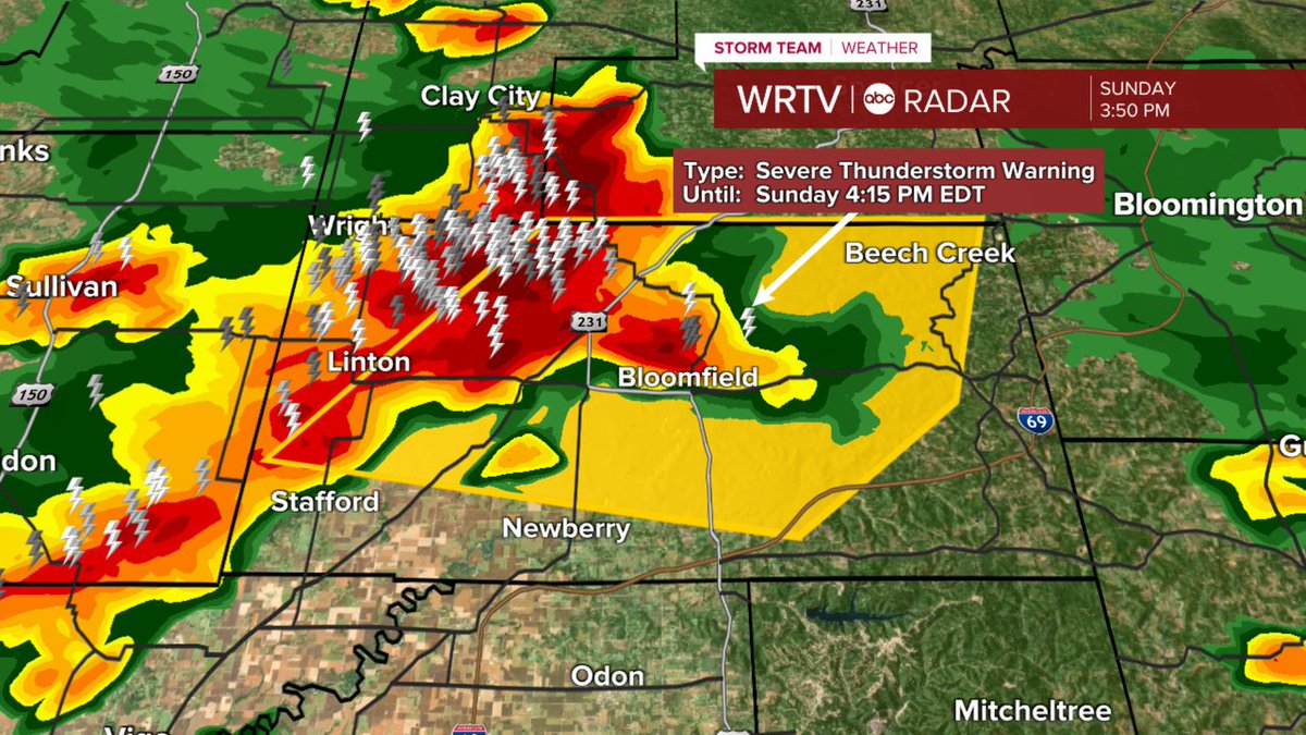 A Severe T'storm WARNING has been issued for Greene until Jul 27 4:15PM