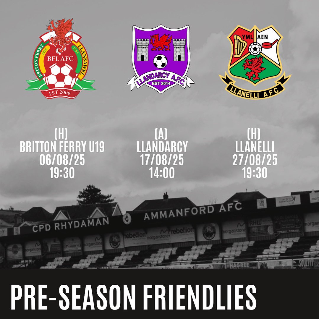 ⚪️⚫️ PRE-SEASON FRIENDLIES ⚫️⚪️

Below are our arranged pre-season friendlies before our 25/26 campaign starts in September. 

**Please note - all kick off times are subject to change and venues will be confirmed in the week leading up to the fixtures on our social media.