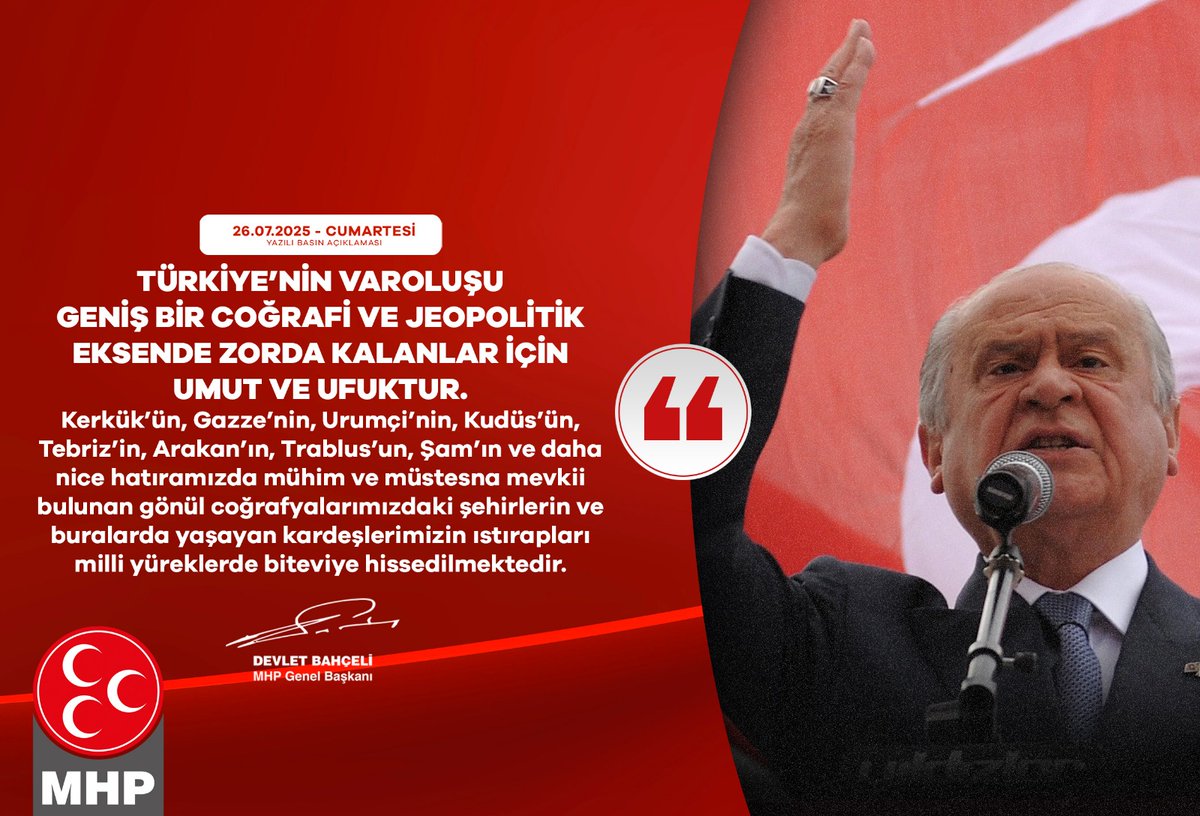 Türkiye’nin varoluşu geniş bir coğrafi ve jeopolitik eksende zorda kalanlar için umut ve ufuktur.
Kerkük’ün, Gazze’nin, Urumçi’nin, Kudüs’ün, Tebriz’in, Arakan’ın, Trablus’un, Şam’ın ve daha nice hatıramızda mühim ve müstesna mevkii bulunan gönül coğrafyalarımızdaki şehirlerin...