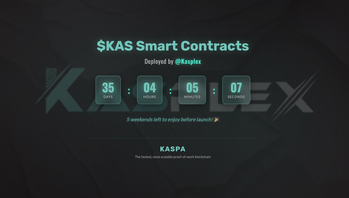 Kaspa_Commons's tweet image. Everyone loves a countdown!
@kasplex offering comes in August.
kas.live
Others are also working on $KAS Smart Contracts.