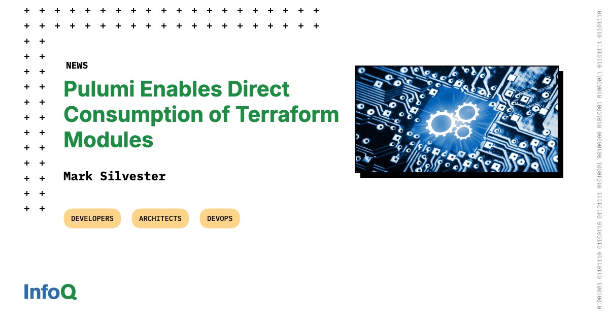InfoQ's tweet image. #Pulumi allows developers to use #Terraform modules directly - no conversion needed.
This preview feature lets you import Terraform modules as-is into Pulumi programs written in TypeScript, Python, Go, C#, or Java.
🔗 Learn more: bit.ly/4kVuhwg
#InfoQ #DevOps #IaC