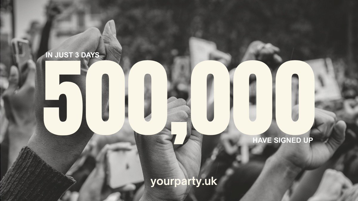 The establishment sneered, mocked and laughed at us.

They’re not laughing now.

We’ve hit 500,000 in just THREE days.

The fightback has begun.

Join us: yourparty.uk