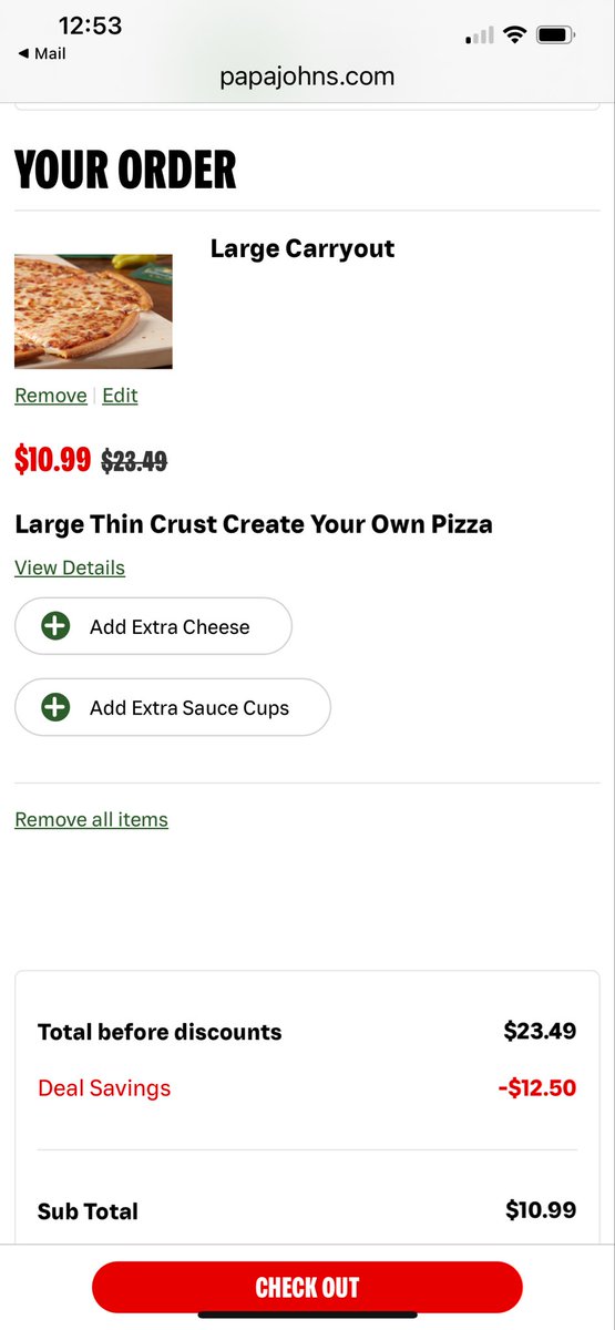 Sean Frank (@iheartseanfrank) on Twitter photo .<a href="/PapaJohns/">Papa Johns</a> care to explain how your Buy 1 Get 1 pizza promotion is more than a regular carry out large pizza? Help <a href="/dominos/">Domino's Pizza</a> $11.75 vs $10.99 each. .<a href="/PapaJohns/">Papa Johns</a> care to explain how your Buy 1 Get 1 pizza promotion is more than a regular carry out large pizza? Help <a href="/dominos/">Domino's Pizza</a> $11.75 vs $10.99 each.