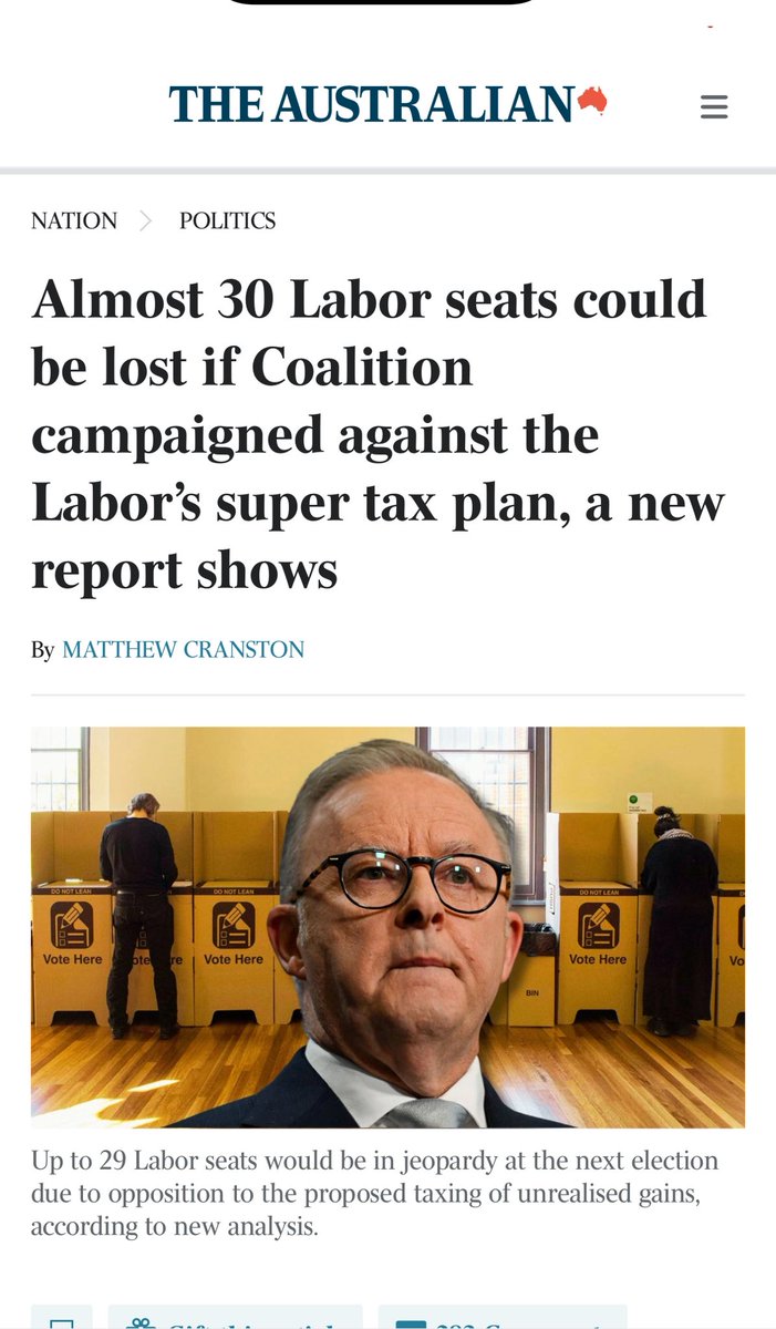 GeoffWilsonWAM's tweet image. The opposition to taxing unrealised gains is growing. 29 Labor held seat are at risk of losing the next Federal Election due to statistically significant opposition to the proposed taxing of unrealised gains @mcranston1
