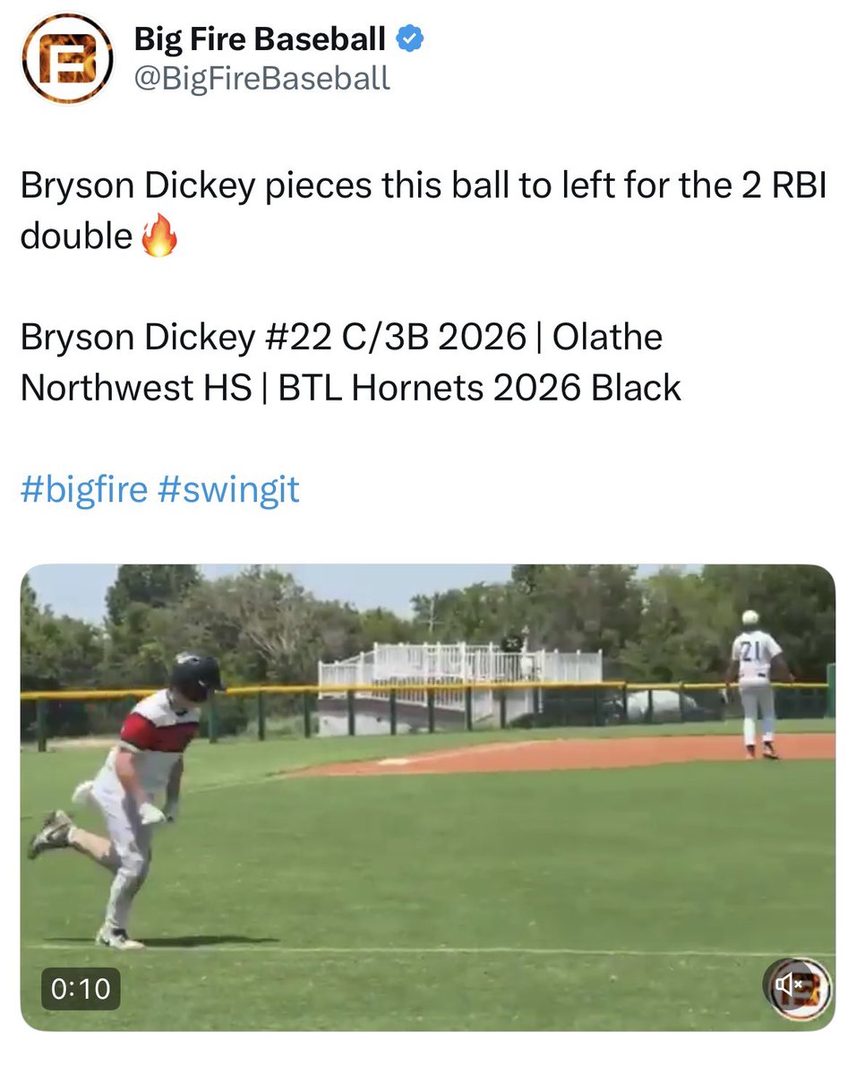 Had a great weekend @BigFire in Oklahoma City
.462 BA for the tournament 
2 Doubles
1 Triple
Player of the Game

<a href="/BTLHornets/">BTL Hornets</a> 
<a href="/CoachStinnett12/">Olathe Northwest Baseball</a>