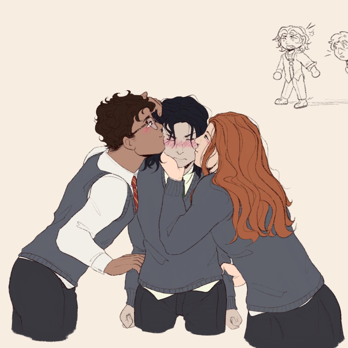 Slushy_Sea's tweet image. Double kiss ( ˘ ³˘) (´ε` ) (#doechaser #PrinceChaser #jeverus #snily ft sirius and remus in the back.