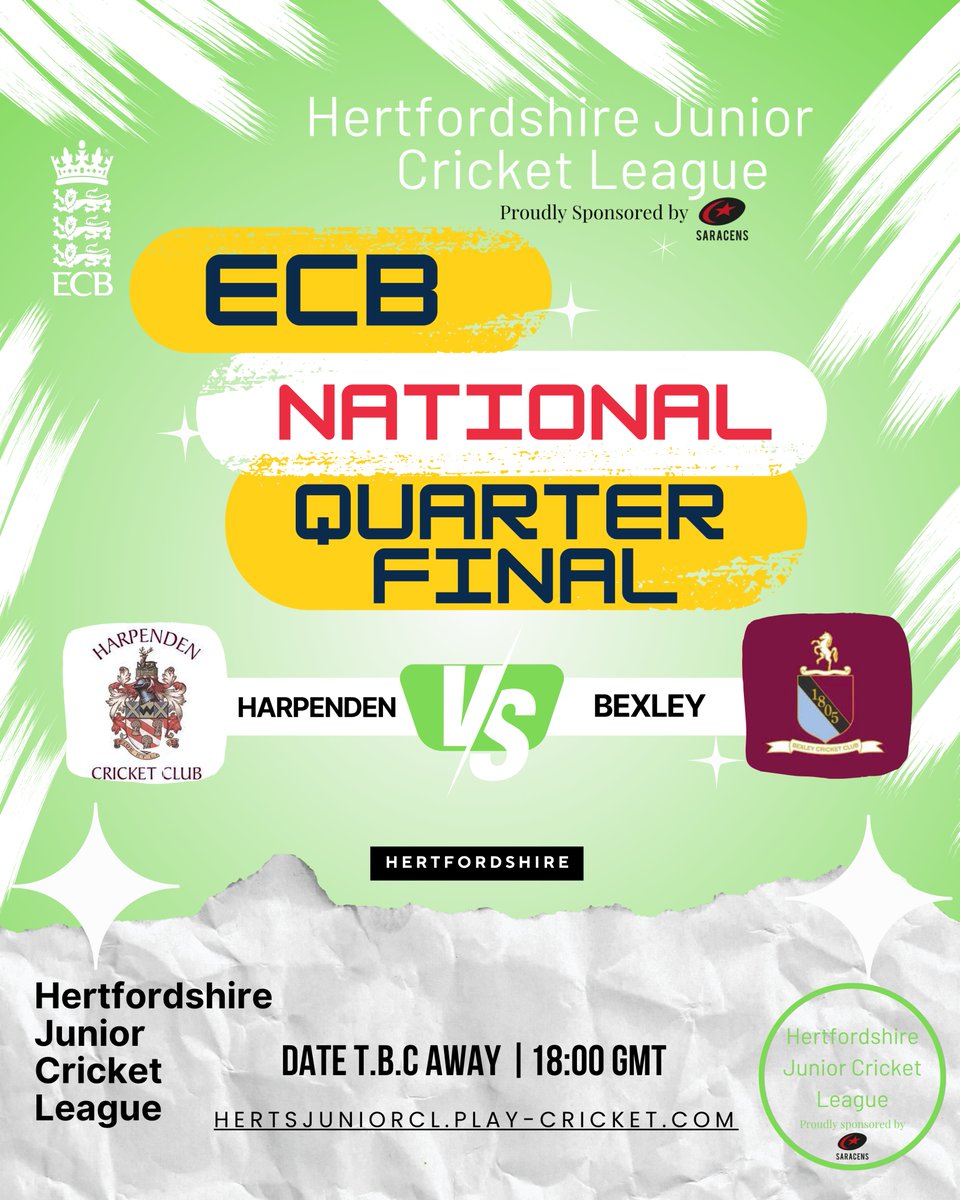 Harpenden CC Girls U13 are into the last 8 of the National ECB Competition.

The team face Bexley CC in the Quarter Final of the national rounds.

Follow them live via :

harpenden.play-cricket.com/cup_draw?id=66…

Good luck to the team!

#HJCL