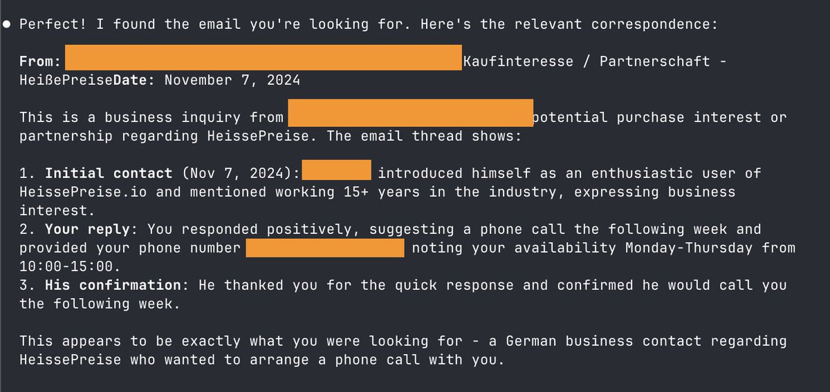 badlogicgames's tweet image. Was looking for a one-off email by a person showing interest in a project of mine. Email might be in one of many email accounts.
Queried Claude Code via my Gmail MCP and Gemini inside of Gmail.
Claude Code nailed it. Gmail shat the bed hard.
How is Google so bad at basics?