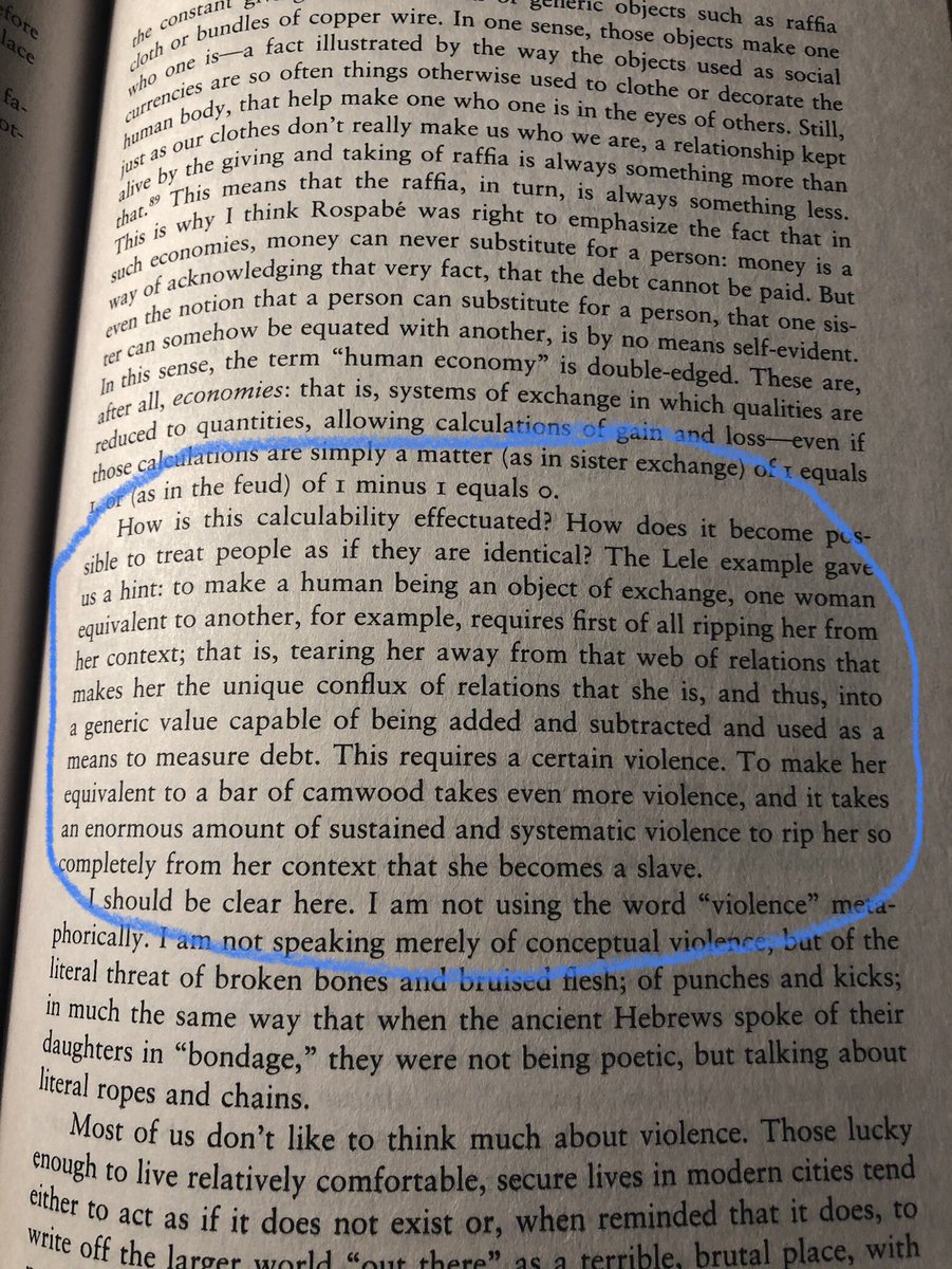 t_chieftan's tweet image. From David Graeber’s ‘Debt - The first 5000 years’
This passage seems analogous Thatcher’s “no such thing as society” mantra.
By breaking social ties along with the related networks, in turn atomising families/individuals, humans become more readily commodified.
#MMT