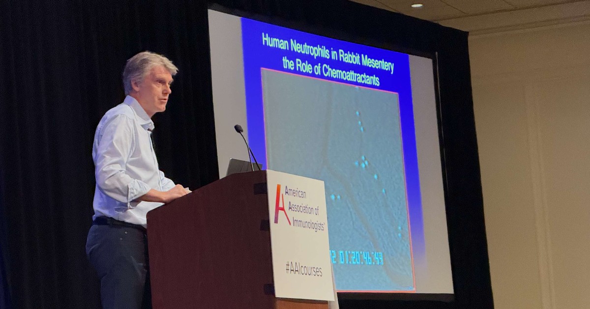 ImmunologyAAI's tweet image. AAI President Ulrich H. von Andrian (Harvard Medical School, Ragon Institute, &amp;amp; MIT) opened the 2025 AAI Advanced Course in Immunology with &quot;Anatomy of the Immune Response,&quot; highlighting a unique challenge: unlike other organs, the immune system lacks a defined anatomic location.