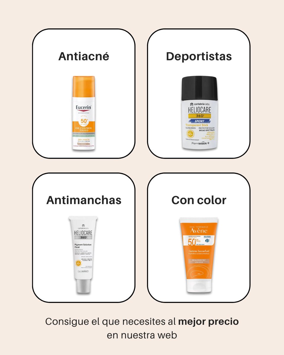 ☀️ No todas las pieles necesitan lo mismo… y tu protector solar tampoco debería ser el de “siempre”.
👉 Si tienes granitos, manchas o simplemente buscas algo que aguante tu ritmo, aquí tienes el solar perfecto para cada necesidad. 
#Antiacné #Antimanchas #ProtecciónSolarConColor