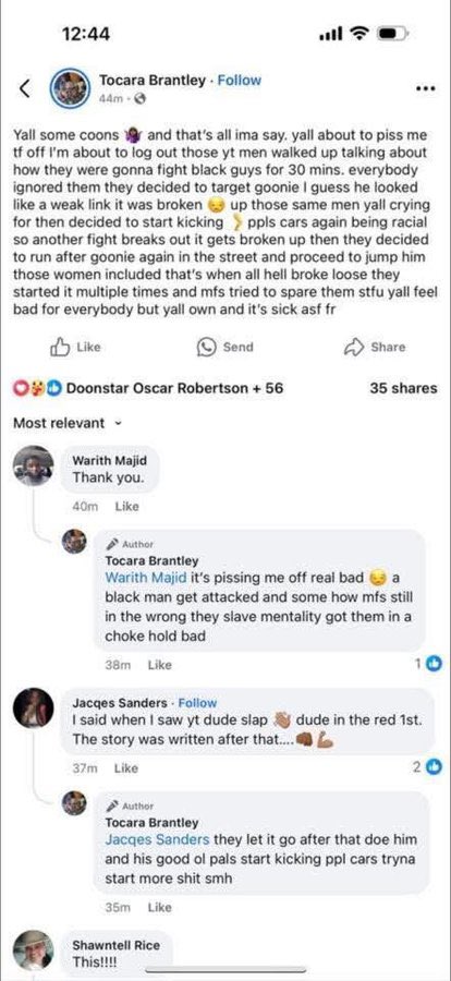 tariqnasheed's tweet photo. More context to the Cincinnati melee.
Reports are saying that a group of what some  people alleged to be suspected white supremacists, were walking around threatening to fight Black guys. The crowd initially ignored them. Until one of the white men slapped a Black man. https://t.co/bLnKHoYtit
