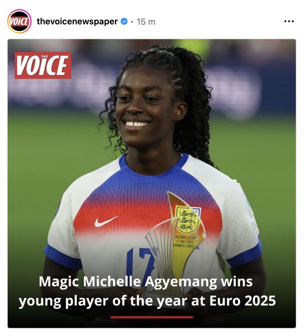 Give it up for Michelle Agyemang 👏🏽Young Player of the year ❤️ What an inspiration 👏🏽 #Lionesses #Euro2025