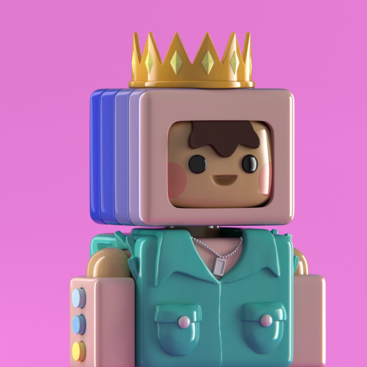 MoonIsTheEnemy's tweet image. I modelled some more Robotos traits today. Here’s a soldier Cyborgo King 🪖👑 #Blender #3DArt