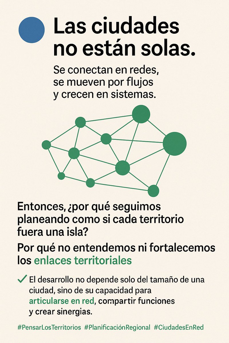 Las ciudades no existen en aislamiento: se forman en redes, se sostienen por flujos y se desarrollan en sistemas.
Cada centro urbano —grande o pequeño— cumple funciones específicas y se vincula con otros en dinámicas de intercambio, complementariedad y dependencia.

Entonces,
