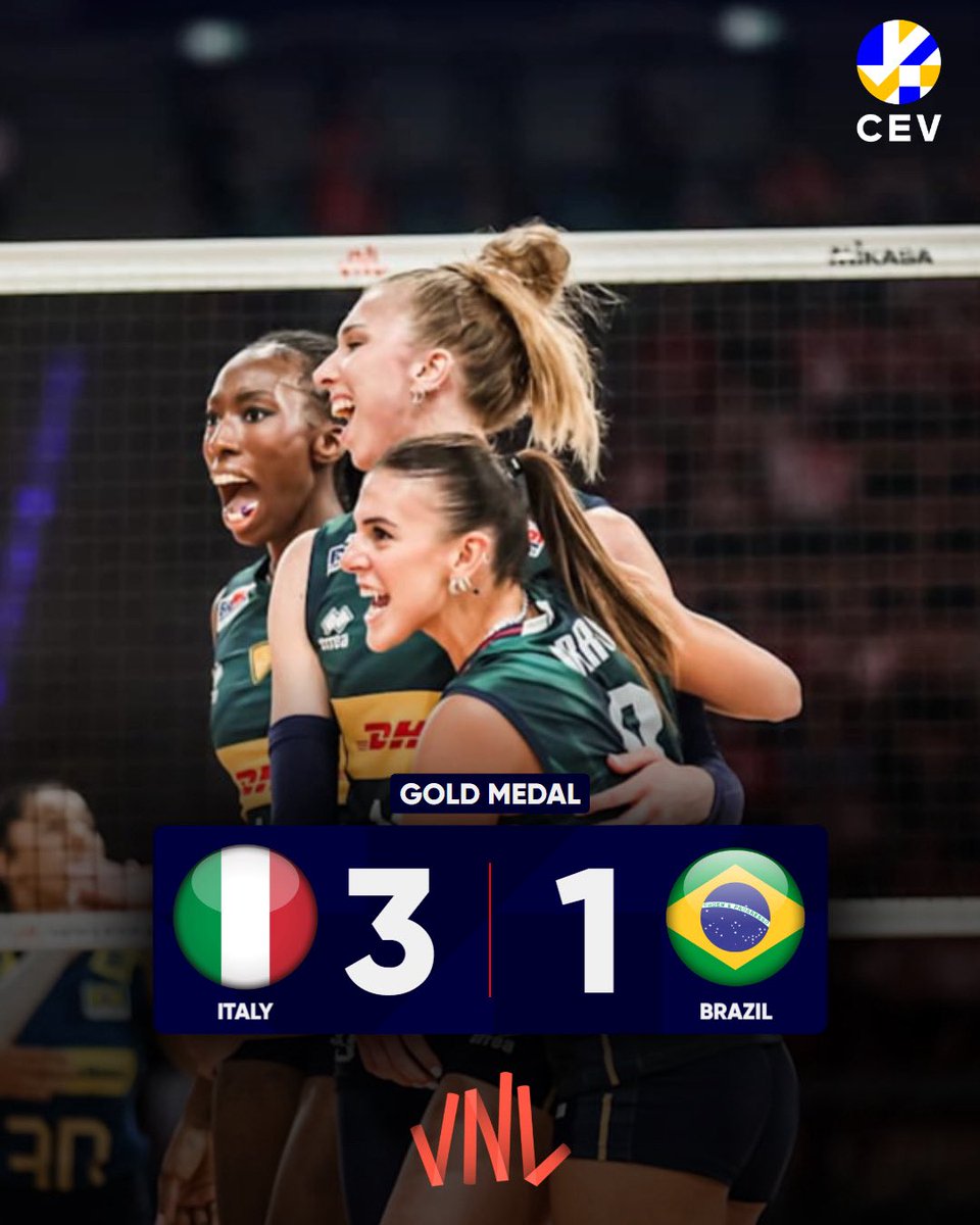 CEVolleyball's tweet image. 🇮🇹 Italy are the #VNL2025 Champions! 🥇🏆
The defending champs defeat 🇧🇷 Brazil in the gold medal match to finish the tournament unbeaten! 🔥💪

📸 @volleyballworld
#Volleyball #EuropeanVolleyball #VNL2025