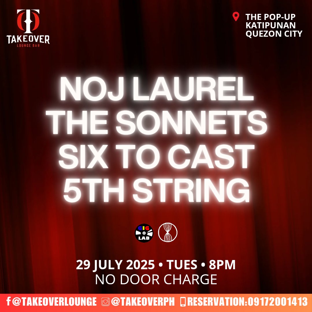In collaboration with The Busking Community PH — July 29, 8PM onwards

Noj Laurel
The Sonnets
Six To Cast
5th String

‼️FREE ENTRY ‼️