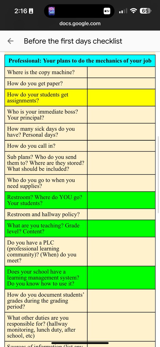 Last year, I planned to start a mentorship and consulting program for new teachers, but life happened. Here's the first and most important document I created: It's a catch-all for new teachers to insert info they'll need as they get the information. docs.google.com/document/d/1G6…