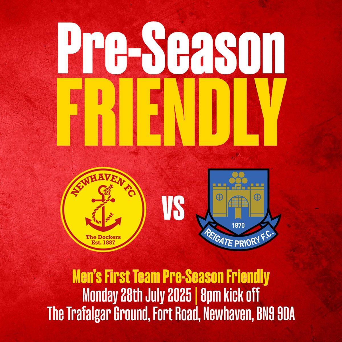 NewhavenFC's tweet image. ⚽️ 𝗣𝗥𝗘-𝗦𝗘𝗔𝗦𝗢𝗡 | 𝗡𝗘𝗫𝗧 𝗨𝗣
A late addition to our pre-season friendly schedule sees us take on @ReigatePrioryFC at the Trafalgar Ground tomorrow evening.
Entry is £3 (U16s FREE), and kick off is at 8pm.
#COYD