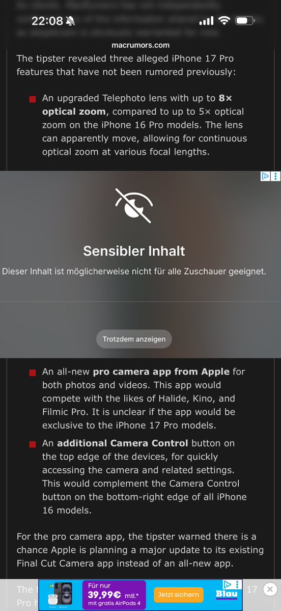 iM4CH3T3's tweet image. An additional camera control button 😵💫
The frame will be not that durable if there is a cut into the frame every two inches …
Article by @MacRumors