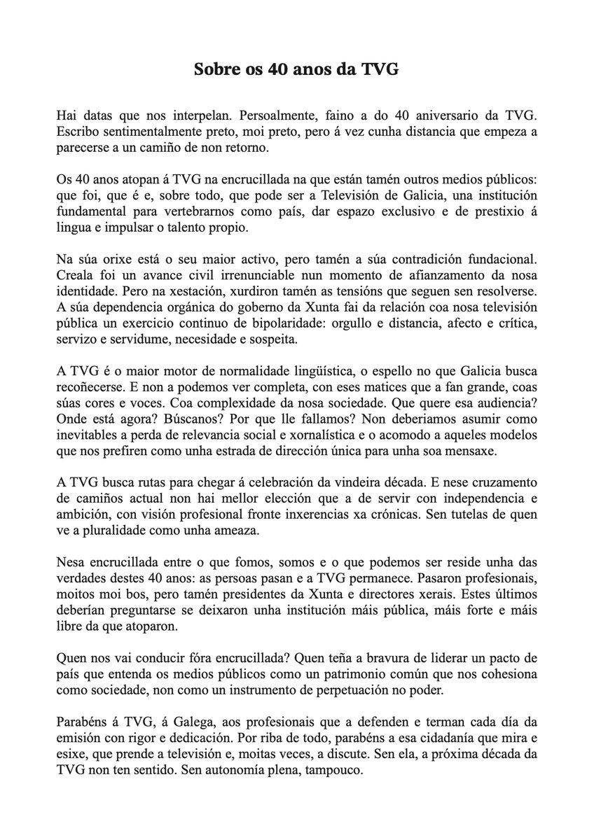(1) A fundación da TVG foi un dos maiores avances da autonomía. Pero coa súa creación xurdiron contradicións que hoxe seguen vixentes.
Non podemos asumir como inevitables:
❌ A perda de relevancia
❌ O acomodo a modelos monocordes