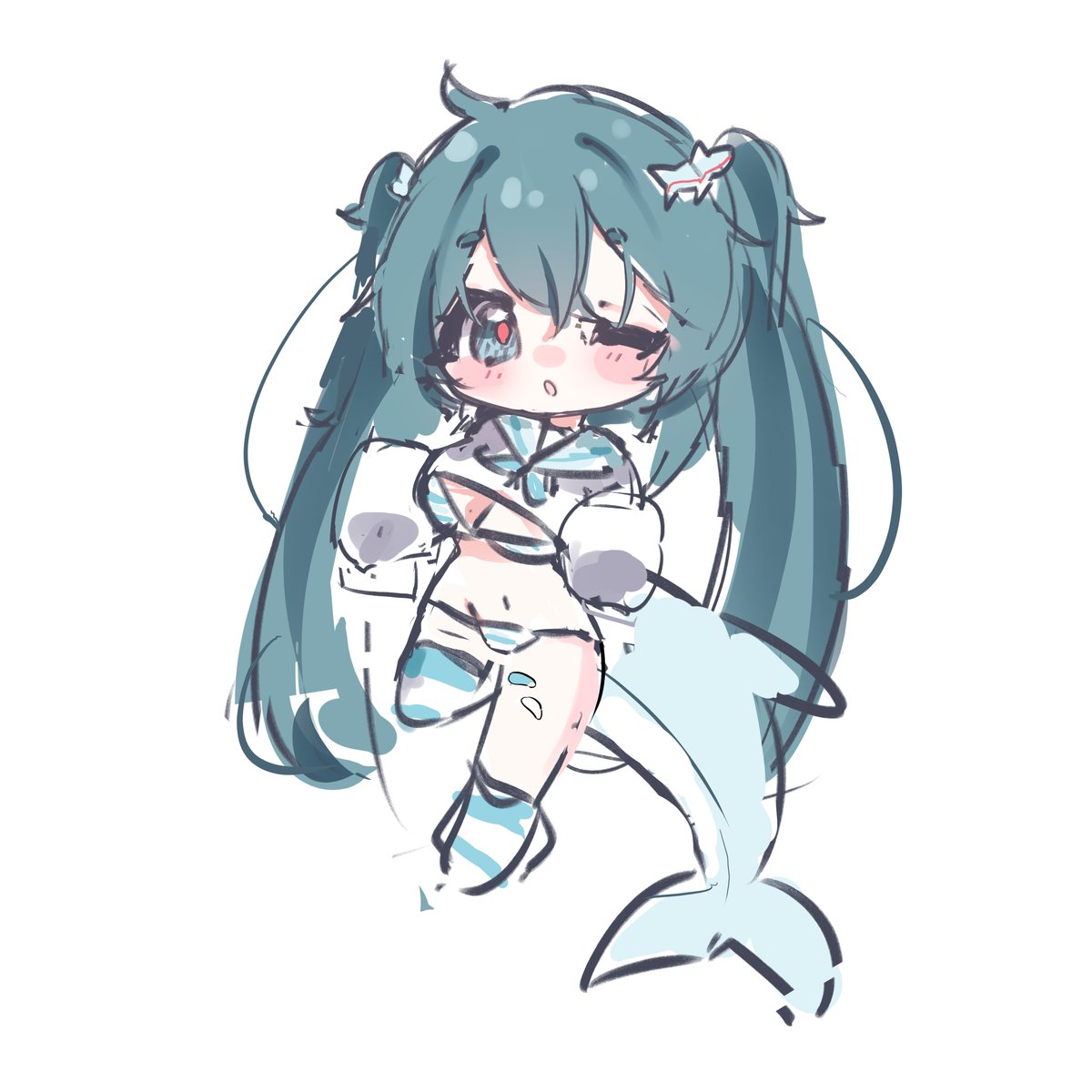 dumditzy's tweet image. just came home so i couldnt do much drawing BUT im working on a shark miku design, heres a sneak peak :3