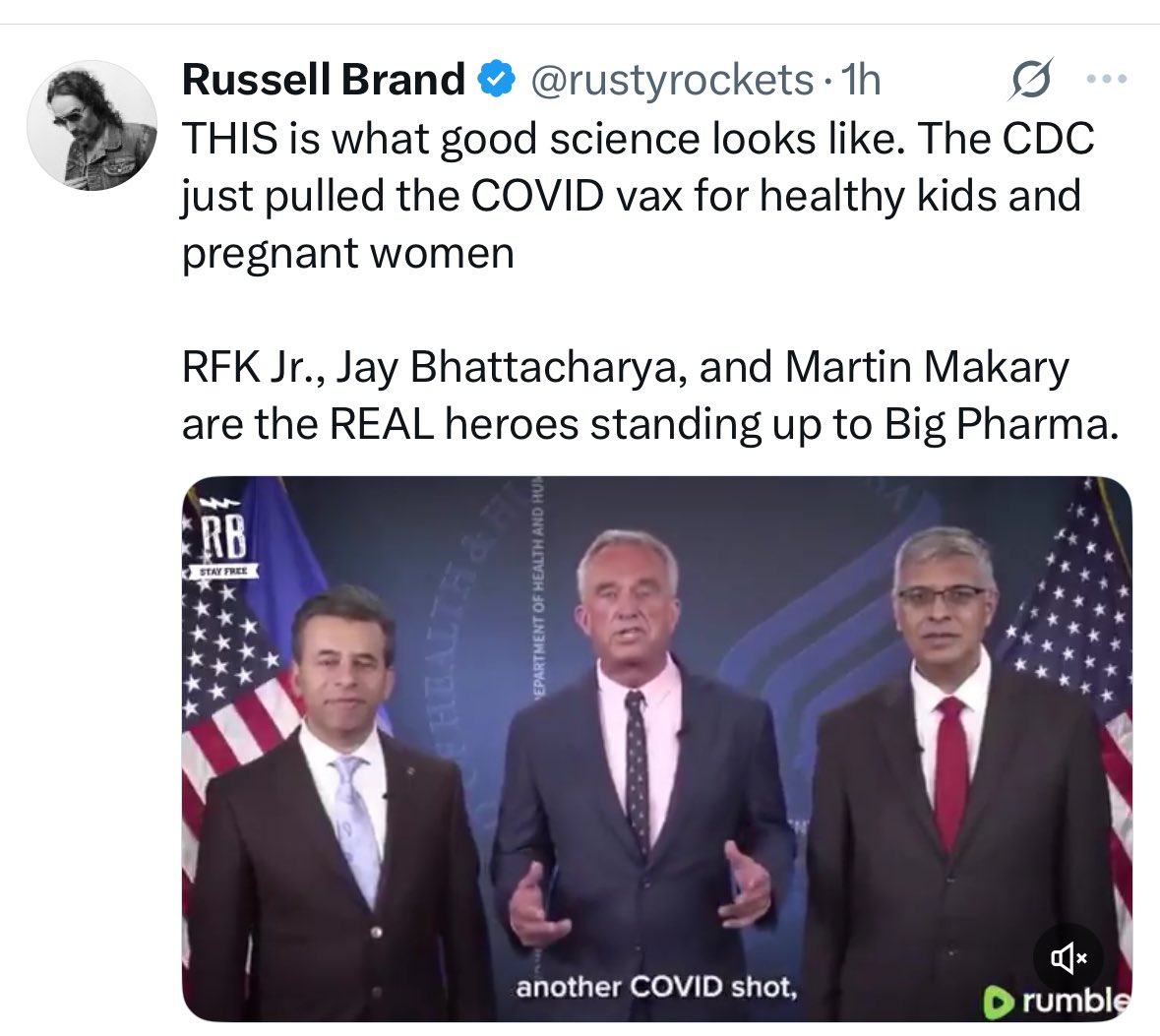 PUBLIC SERVICE ANNOUNCEMENT 

Russell Brand doesn't know anything about vaccines or science