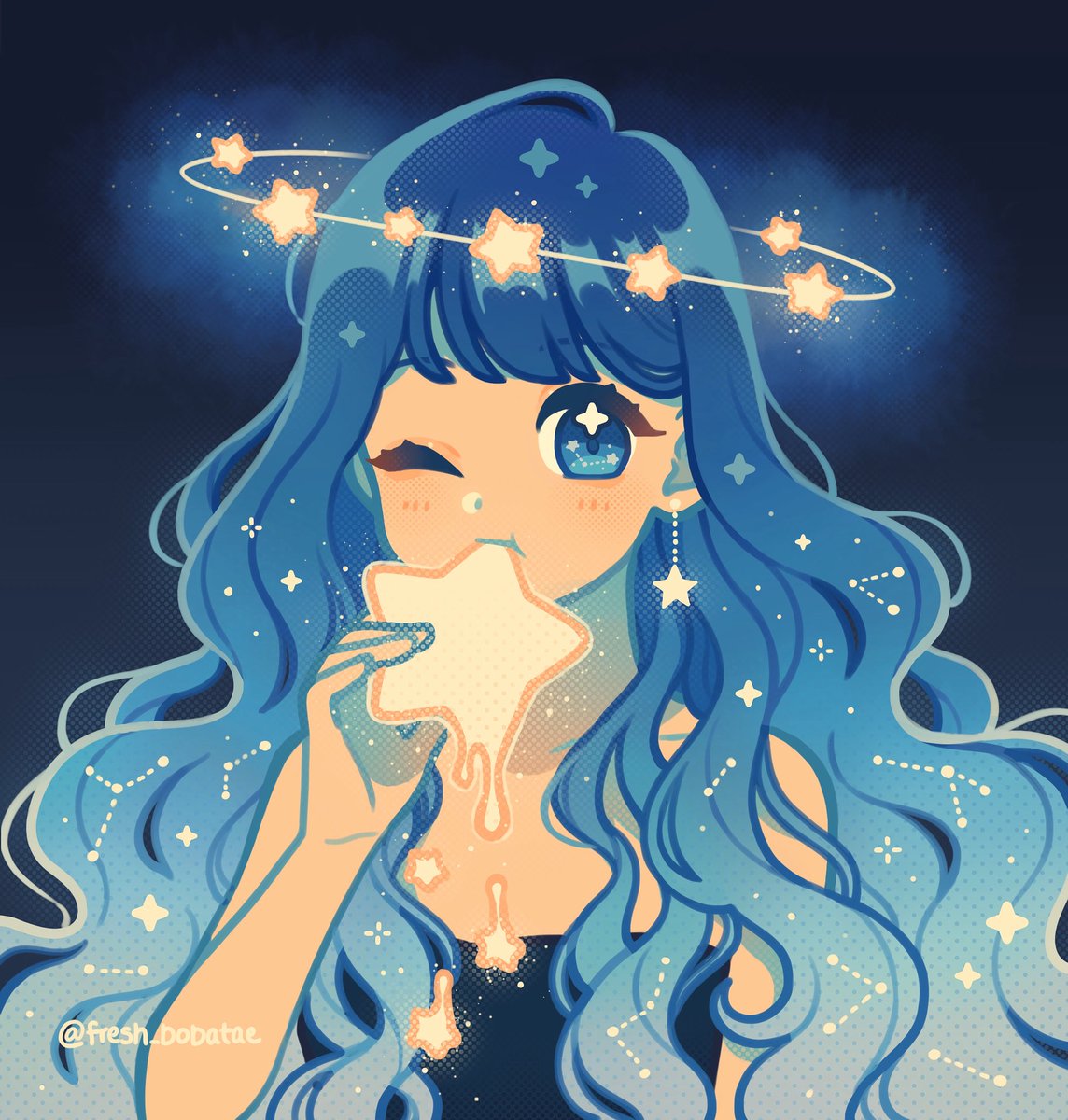 fresh_bobatae's tweet image. Starry snack 😋⭐️
It was fun to experiment with different brushes 🌌