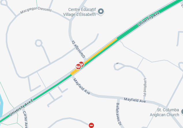 Crash: Along University Ave E in Waterloo. Light to moderate traffic as of the moment is being seen.