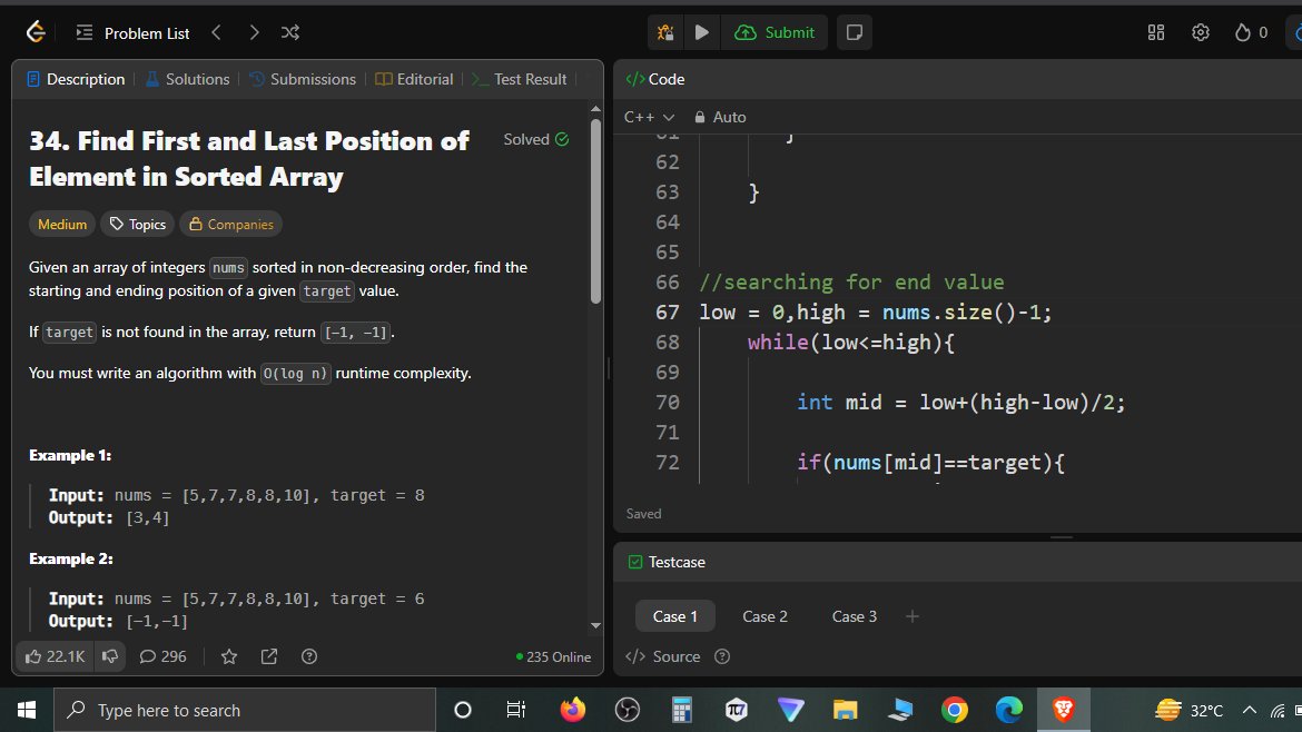 itzAnkitCodes01's tweet image. Day 7 of code.
Solved some problems in binary search using CPP---
> Finding first and last elem in BS.
> count of repeated elm in array etc..
BUT I am stuck in rotated sorted array problem, but I will solve it till tommorrow😑
#100daysofcoding