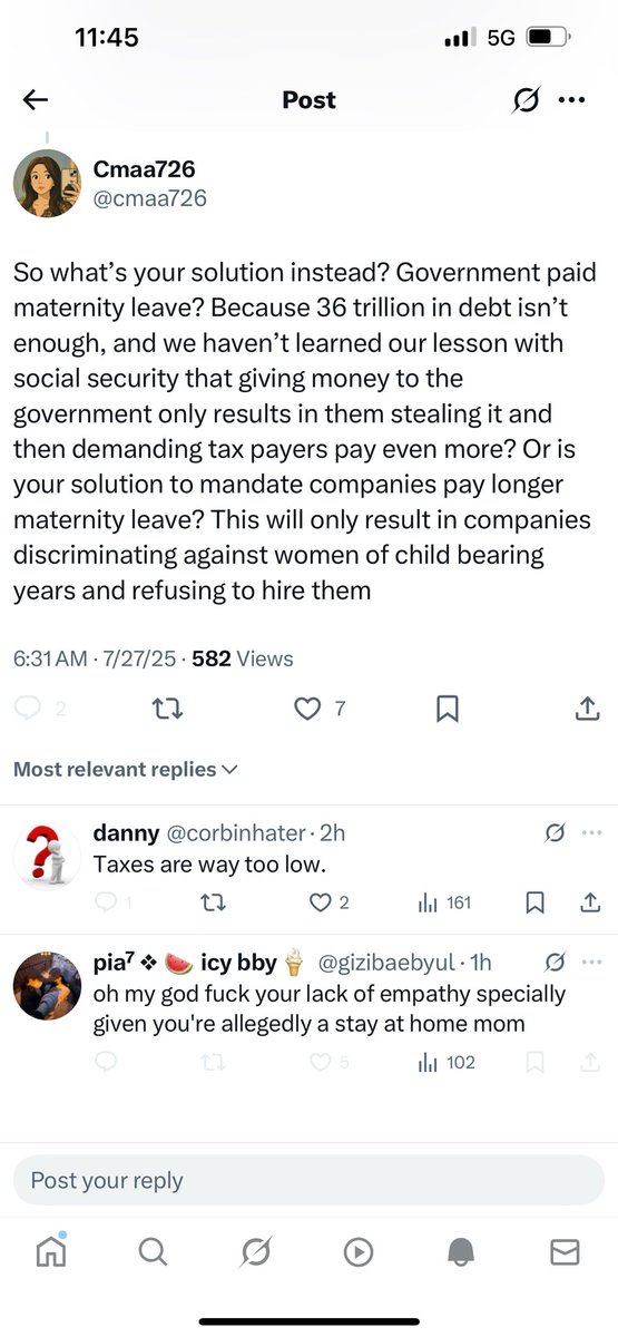 cmaa726's tweet image. Check out the reply to my comment at the bottom. This here is EXACTLY why women should not have the right to vote. My comment is about policy. A woman responds and accuses me of having no empathy. Empathy isn’t what we should base public policy on. Decisions should be based on…