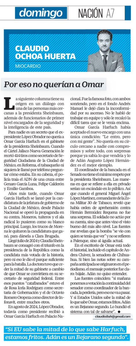 Me hace muy feliz la guerra interna en Morena

No se pierdan esta columna de <a href="/ClaudioOchoaH/">Claudio Ochoa Huerta</a> 

“El coordinador de la bancada en el Senado no tiene el mínimo respeto por la presidenta Sheinbaum. Las maneras en que se refiere a ella en privado serían un escándalo en lo público”