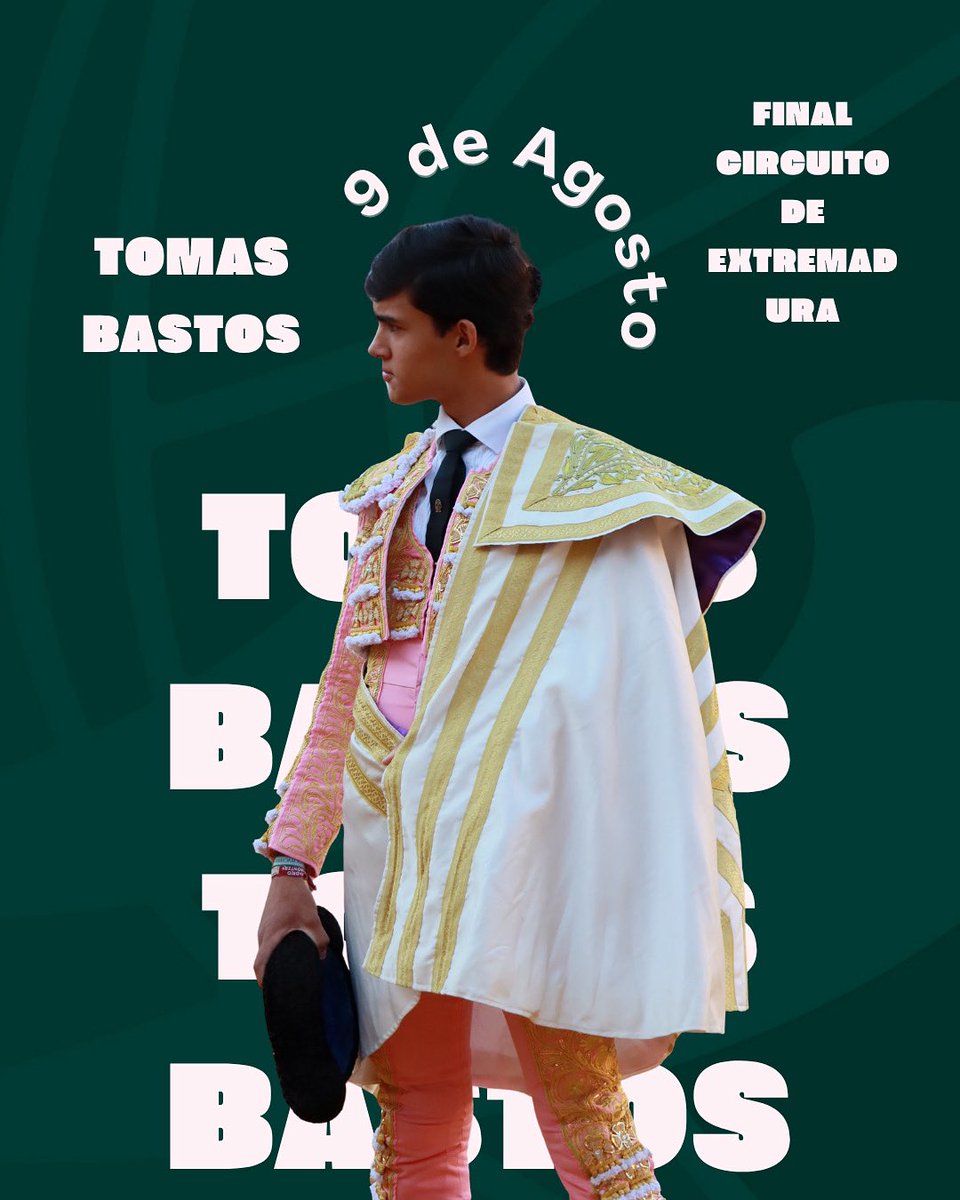 CircuitoExtr's tweet image. TOMAS BASTOS el novillero más puntuado de esta tercera edición del Circuito será protagonista en la GRAN FINAL del Circuito de Extremadura que se celebrará el próximo 🗓️ 9 de Agosto en 📍Alcántara a las 🕘 21:00 🤘🏽
¡¡Te esperamos!!