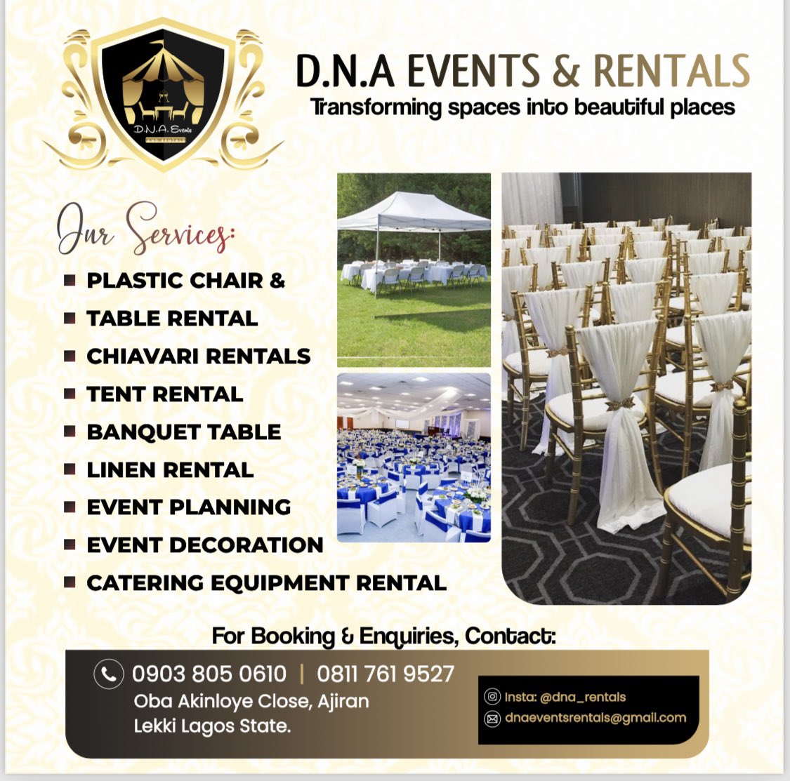 Naomihilda01's tweet photo. D.N.A events and rentals is here to make sure you have a stress free event.
#DNAevents #nostress #events #partyplanner #spacetransformer https://t.co/gBi1TI4bSJ