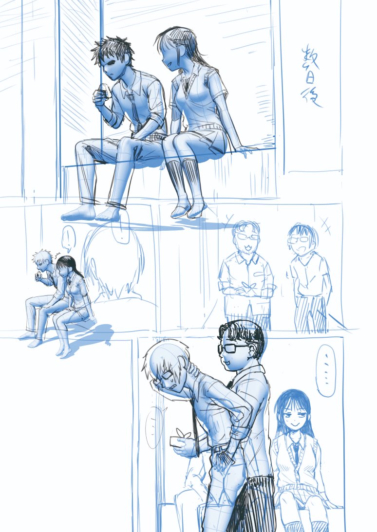 校舎のスキマの例の場所で気まずくすれ違う柿とサチ 