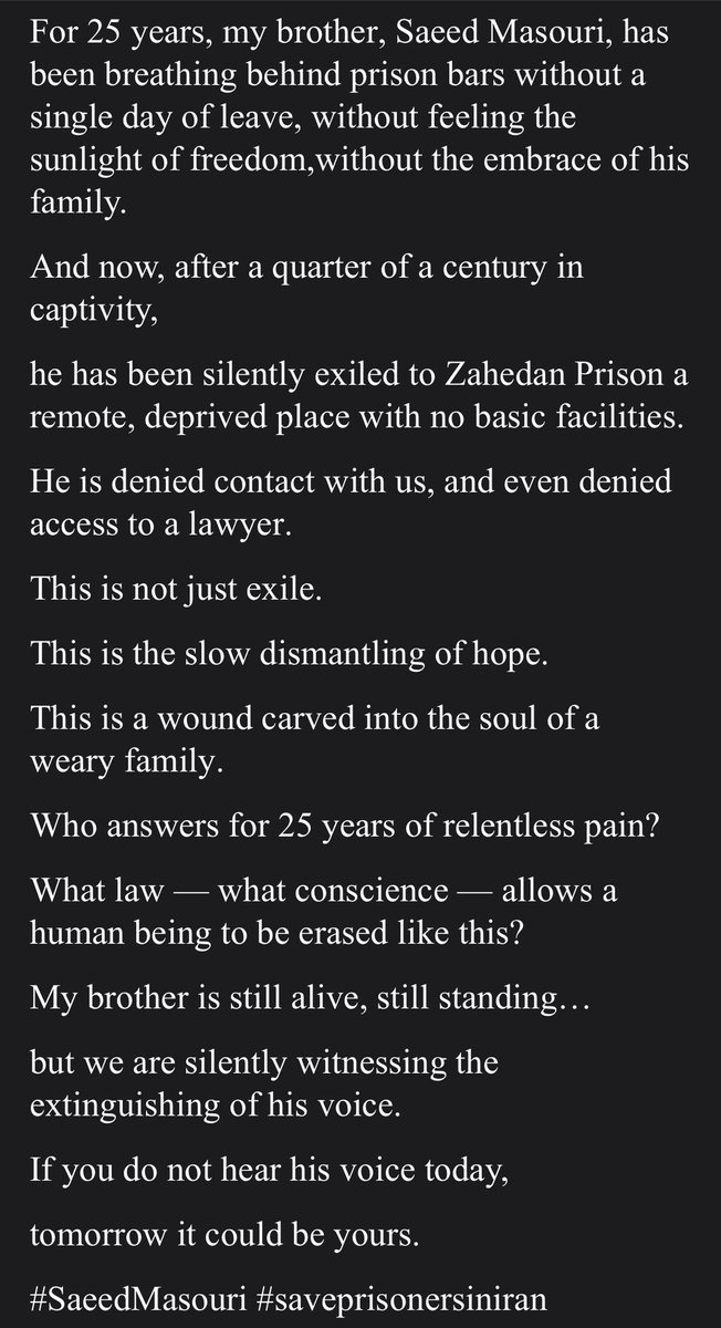 VMasouri's tweet image. #HumanRights #Amnestyinternational 
#UnitedNations #saeed_masouri #SavePrisonersInIran