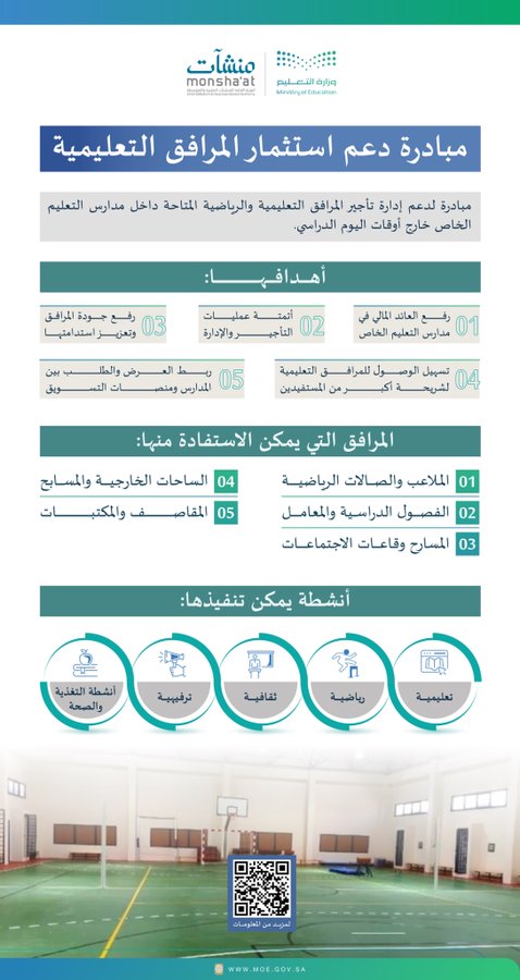 AZK_SA's tweet image. 🔴 عاجل

وزارة التعليم تعلن إتاحة تأجير المرافق التعليمية و  الرياضية داخل مدارس التعليم الخاص خارج أوقات اليوم الدراسي.

ـــ