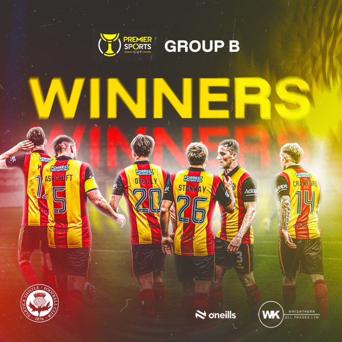 Partick Thistle FC (@partickthistle) on Twitter photo Group B winners Partick Thistle were seeded as Club 8 in this afternoon's draw for the Second Round of the Premier Sports Cup.
Mark Wilson's side will face <a href="/AyrUnitedFC/">Ayr United</a> at The Wyre Stadium at Firhill.
The tie will be played on the weekend of August 16/17. Group B winners Partick Thistle were seeded as Club 8 in this afternoon's draw for the Second Round of the Premier Sports Cup.
Mark Wilson's side will face <a href="/AyrUnitedFC/">Ayr United</a> at The Wyre Stadium at Firhill.
The tie will be played on the weekend of August 16/17.