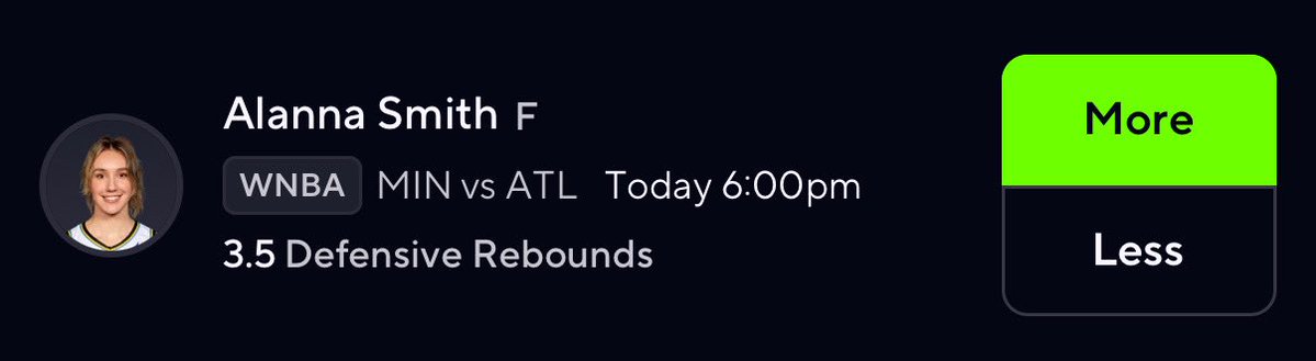 GoatedPlayss's tweet image. WNBA Potd : 🏀

We spin on Alanna 🫡