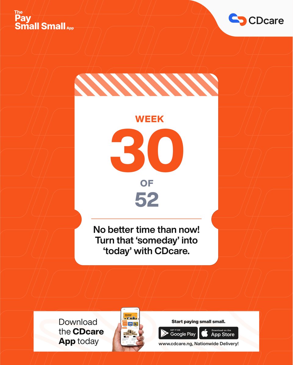 CDcareNG's tweet image. 30 down, 22 to go!

Don’t wait for December to rush — take that step today.

Click the link to start now-cdcare.app/Home?referCode…

#CDcarepaysmallsmall #CDcareweeklycountdown