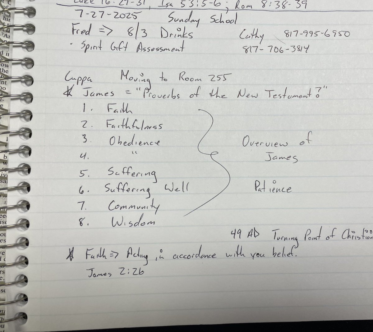 FredsDaily's tweet image. 10a My notes from today’s Sunday School class on James. 2025-Church-031…