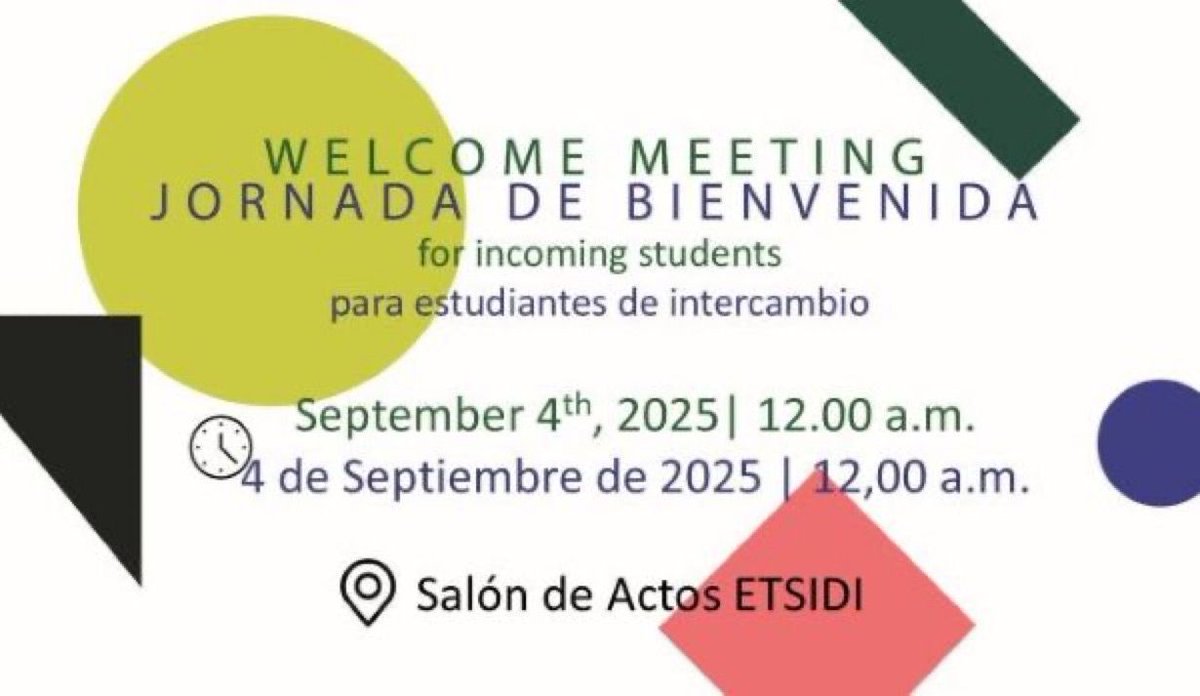 ETSIDI_UPM's tweet image. Welcome meeting / Jornada de bienvenida On September 4th, 2025 / 12:00 am #ETSIDI