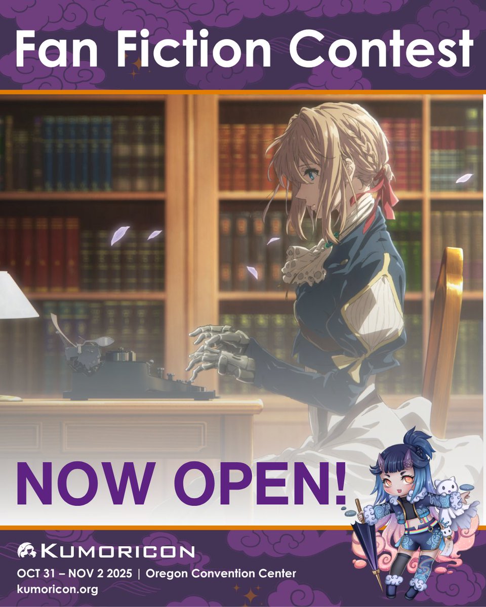 kumoricon's tweet image. Kumoricon's Fan Fiction contest is Now Open! Got a fanfic you’re dying to share? Want to have it read and judged by a panel of fellow fans? Then this is your moment!
Apply now at kumoricon.org/fan-fiction-co…. We can’t wait to see the stories you’ve created!