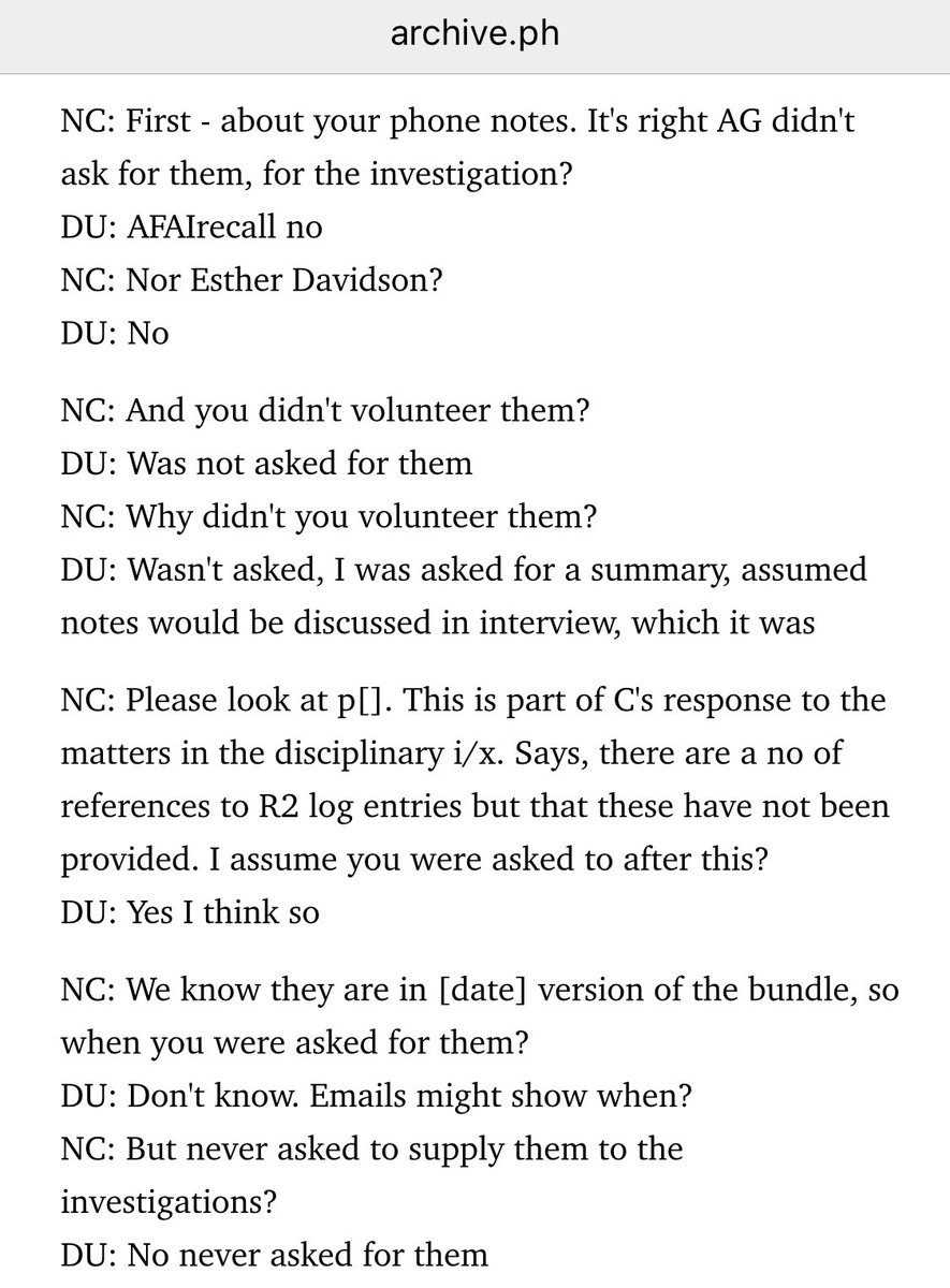 rivier's tweet image. This is Upton under cross-examination on Wednesday 12th Feb. I wonder if he started to realise, that afternoon, how the phone logs he’d originally failed to disclose at all, and the ‘hate crime’ /‘patient safety’ lies he fabricated, retracted, etc, were the beginning of his end?