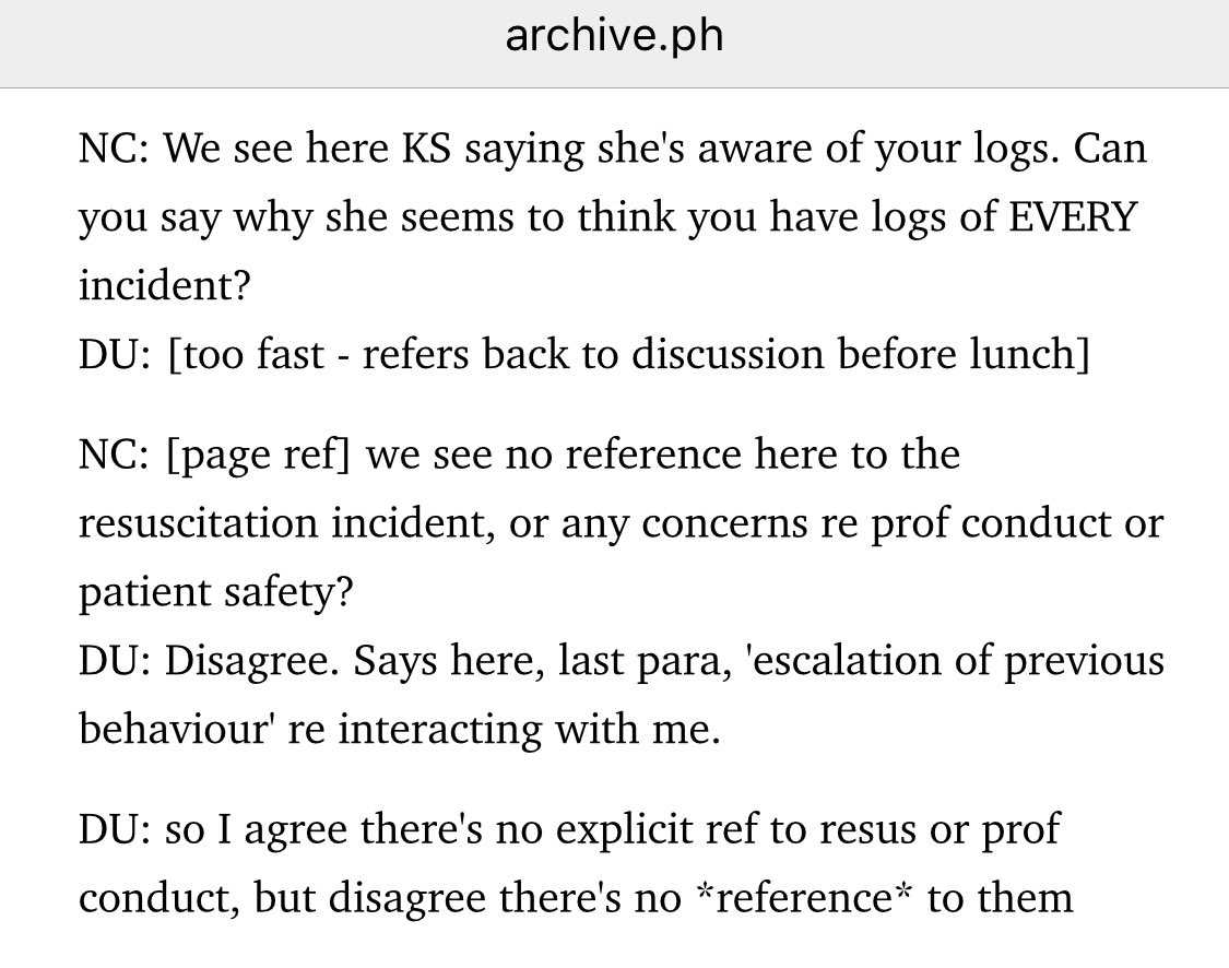 rivier's tweet image. This is Upton under cross-examination on Wednesday 12th Feb. I wonder if he started to realise, that afternoon, how the phone logs he’d originally failed to disclose at all, and the ‘hate crime’ /‘patient safety’ lies he fabricated, retracted, etc, were the beginning of his end?