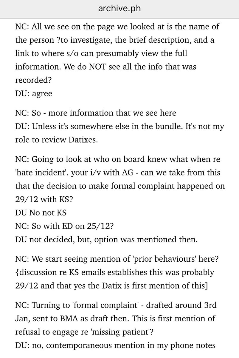 rivier's tweet image. This is Upton under cross-examination on Wednesday 12th Feb. I wonder if he started to realise, that afternoon, how the phone logs he’d originally failed to disclose at all, and the ‘hate crime’ /‘patient safety’ lies he fabricated, retracted, etc, were the beginning of his end?